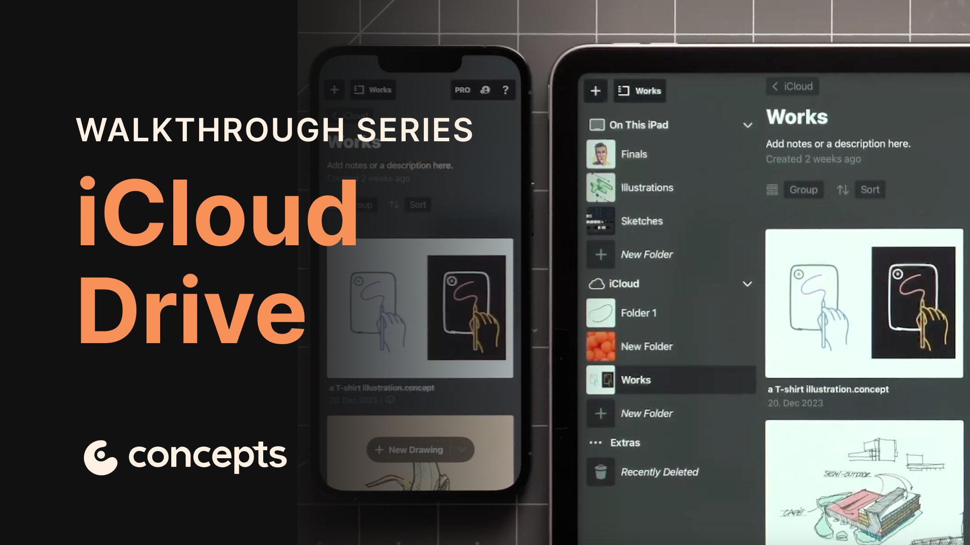 Concepts Walkthrough Tutorial video covering iCloud Drive project syncing and cross-device access.