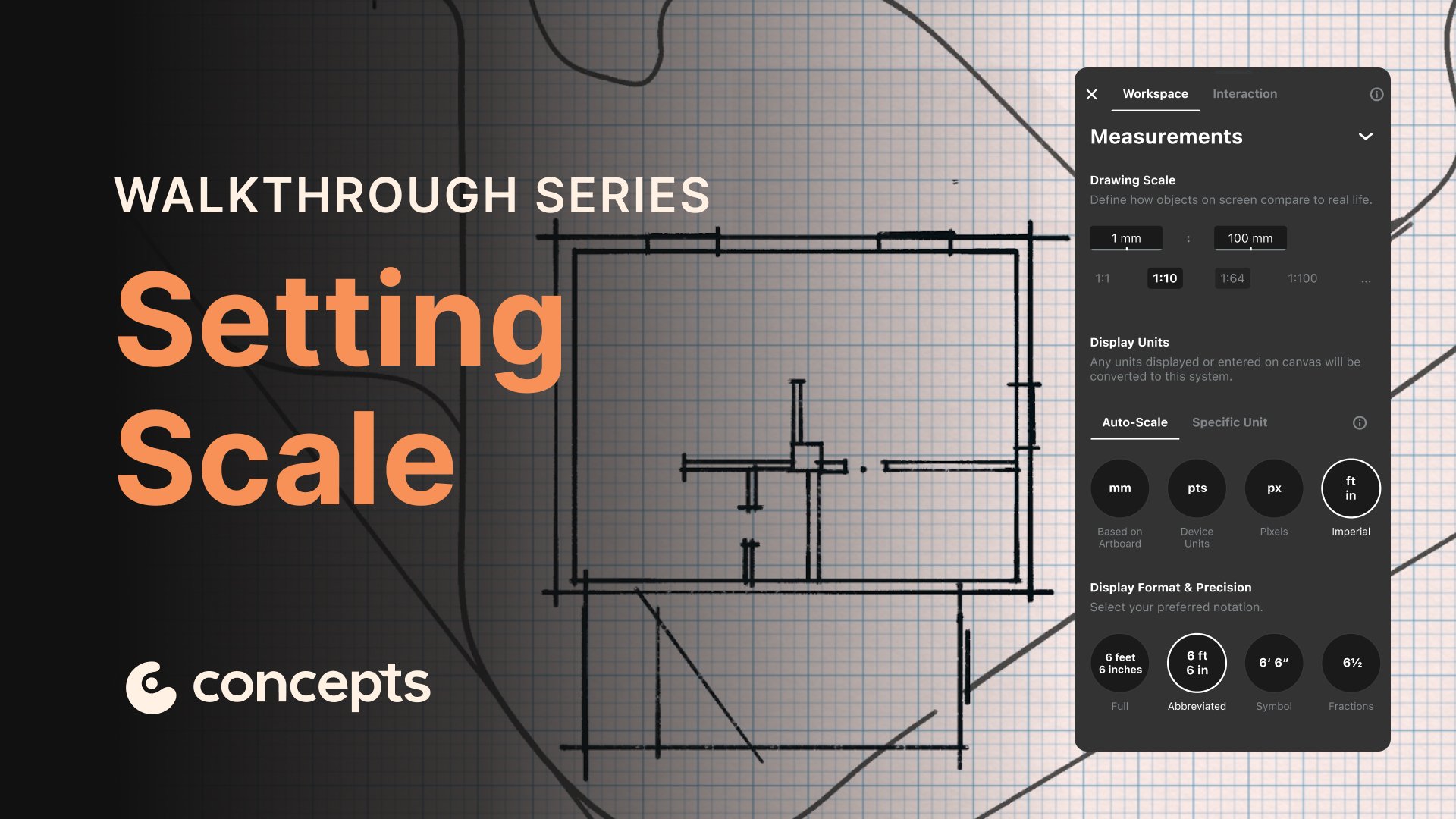 Concepts Walkthrough Tutorial video covering custom scales, real-world dimensions, and drawing at scale.