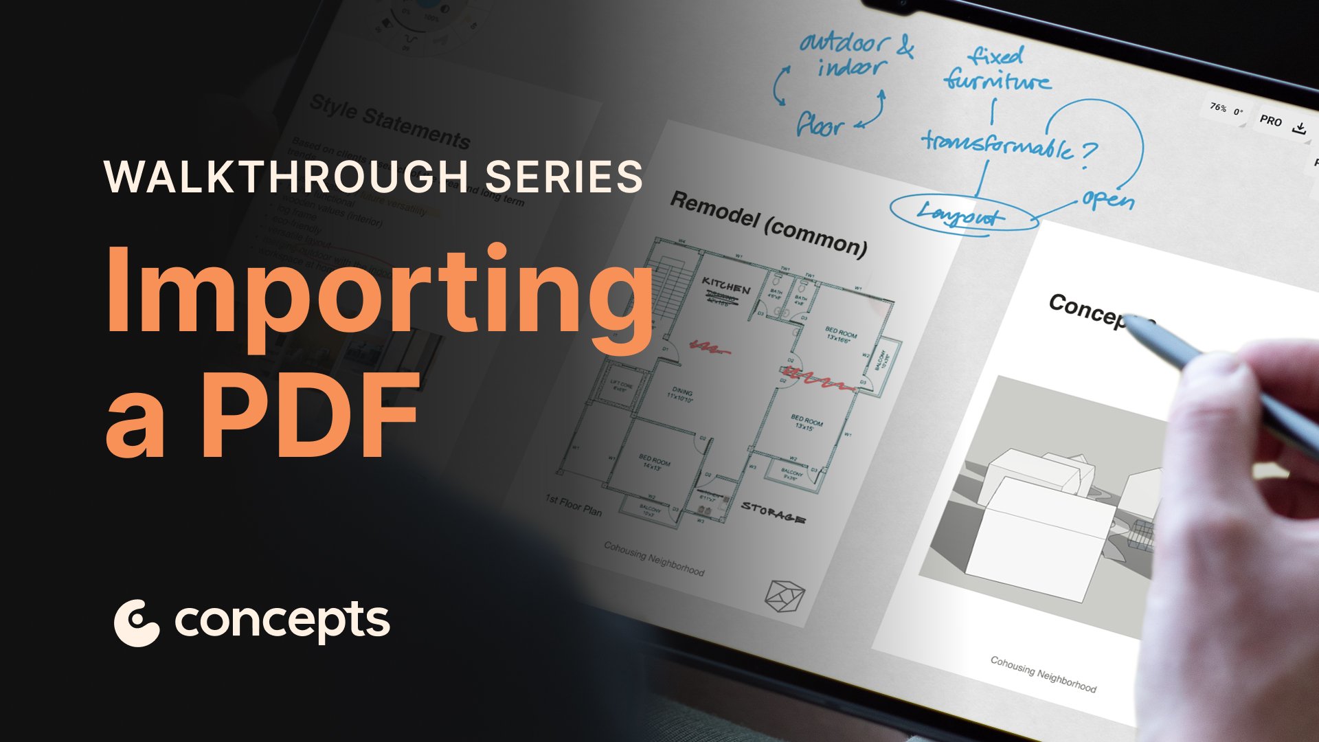 Concepts Walkthrough Tutorial video covering PDF import methods, multi-page documents, and page manipulation.