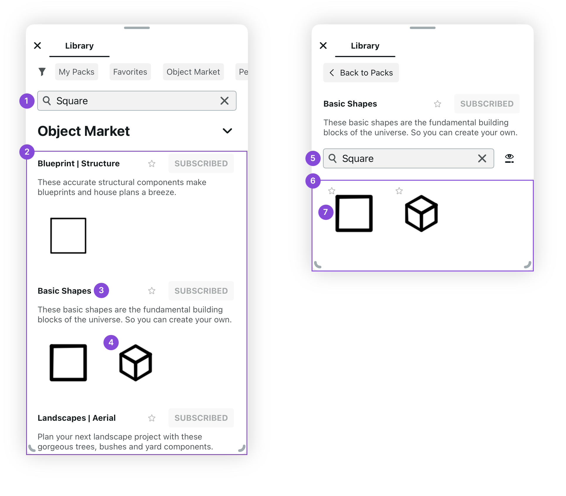 Search for Objects interface