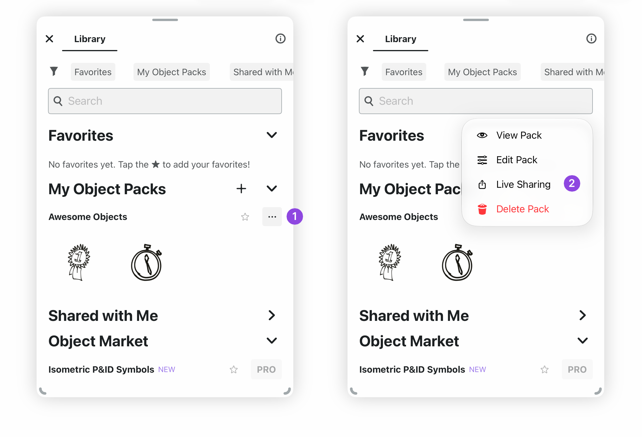 Sharing an Object Pack through Pop Up menu