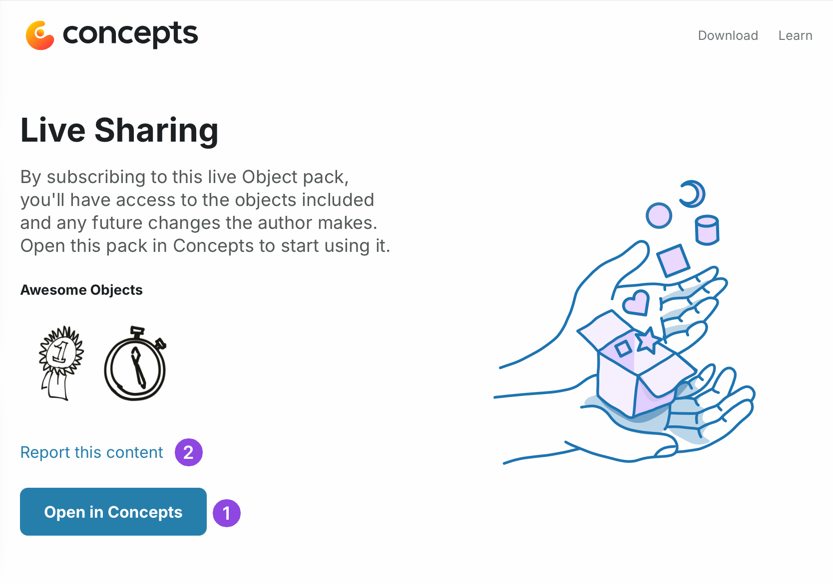 Browser view when accepting a shared Object Pack