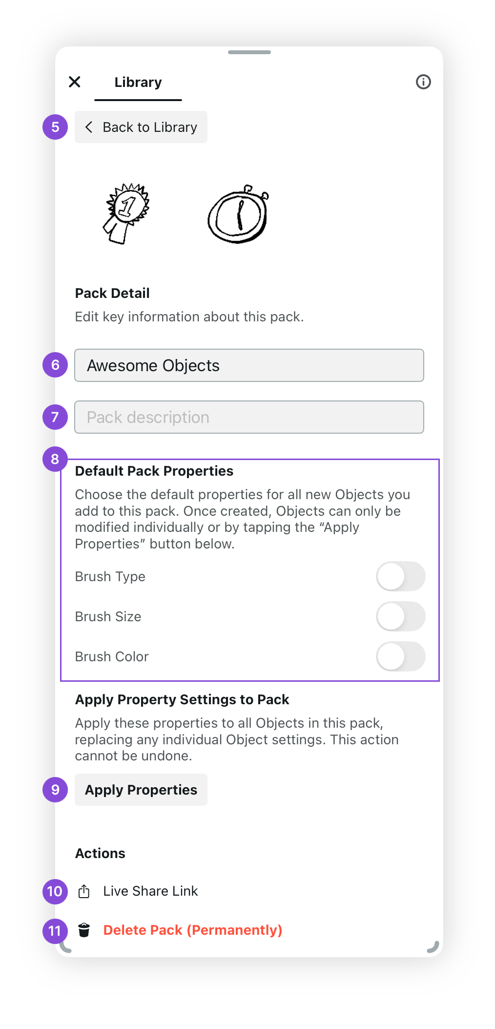 Object pack Settings options