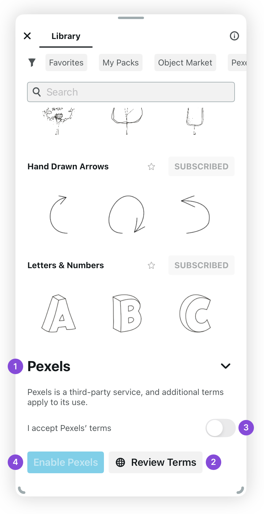 Enable Pexels in Objects Library