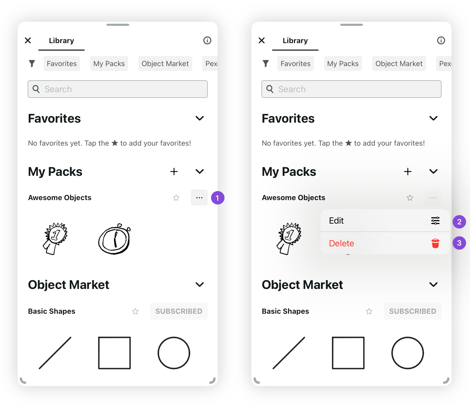 Editing Object Pack Settings menu