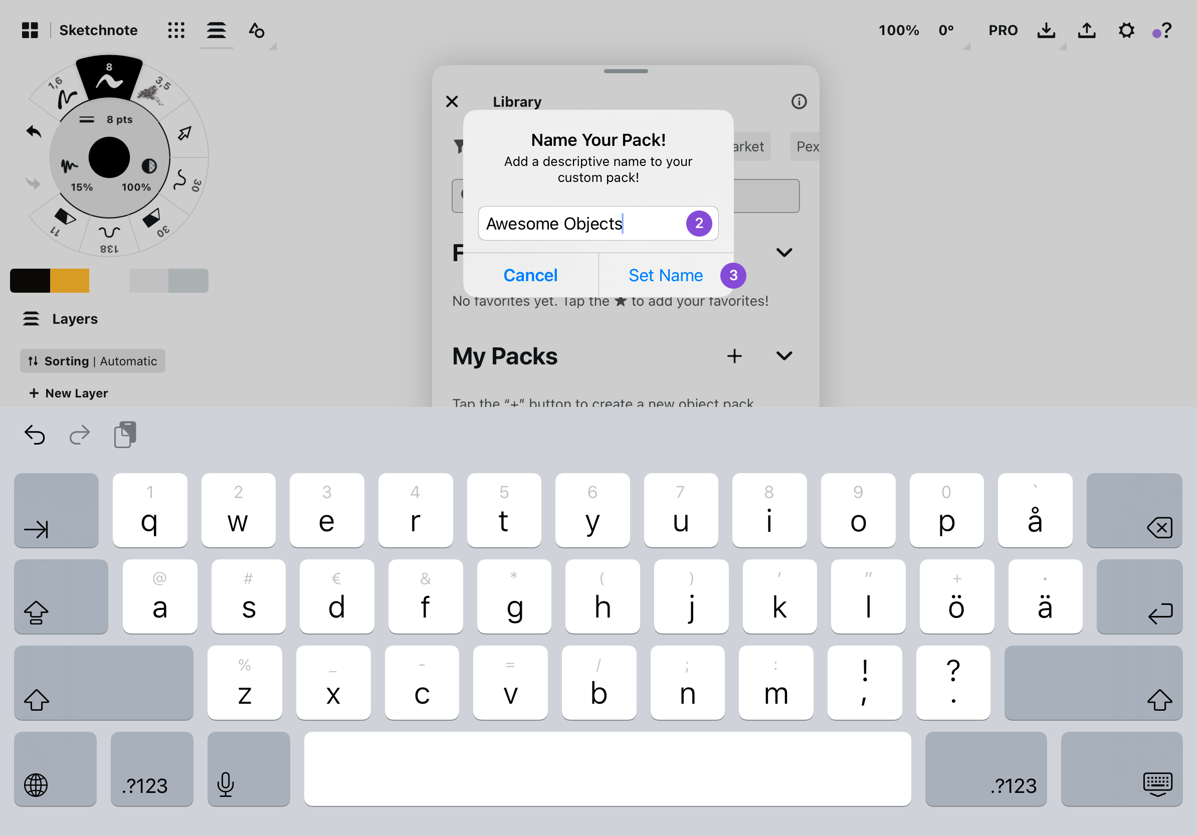 Name Your Pack dialog