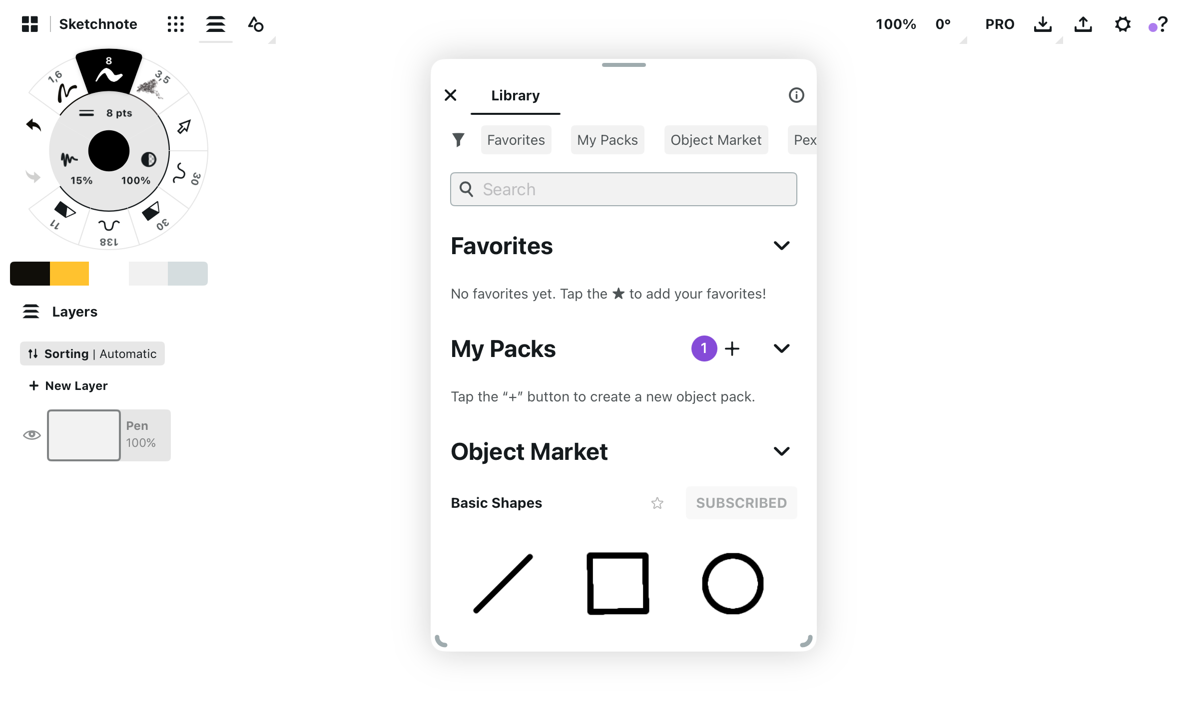 Creating an Object Pack - tap the + button