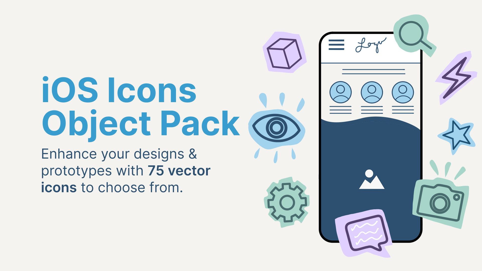 iOS icons object pack showing it in use on a mobile device.