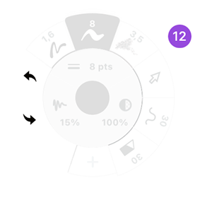 Tool Wheel adjustment sliders for size, opacity and smoothing
