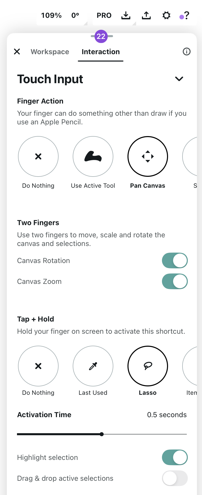 Workspace tab with background, grid, artboard and measurement settings