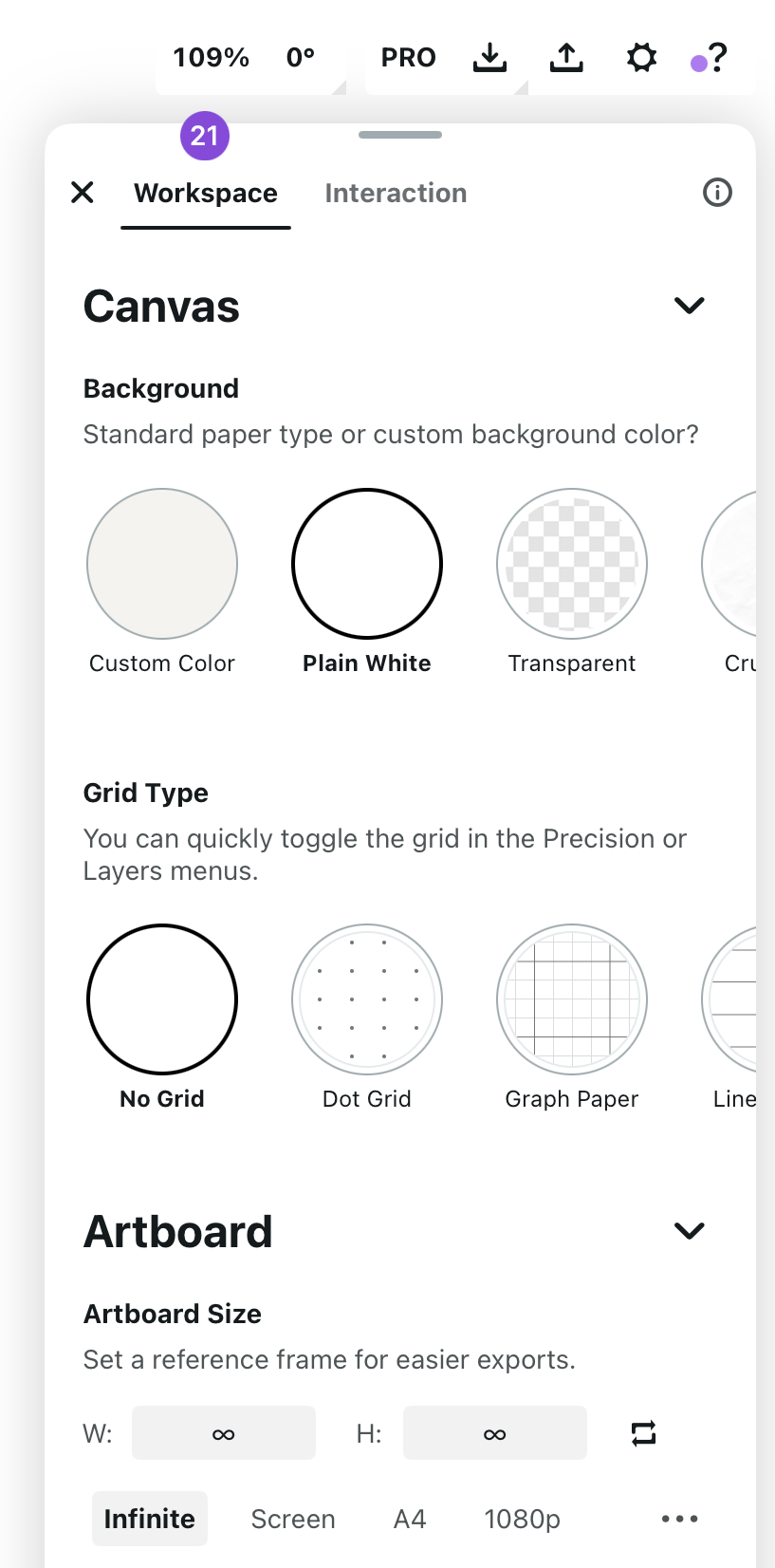 Workspace and Interactions Settings