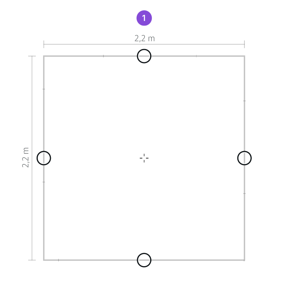 Square shape with 2.2 meter width and height dimensions labeled and selection handles on each side