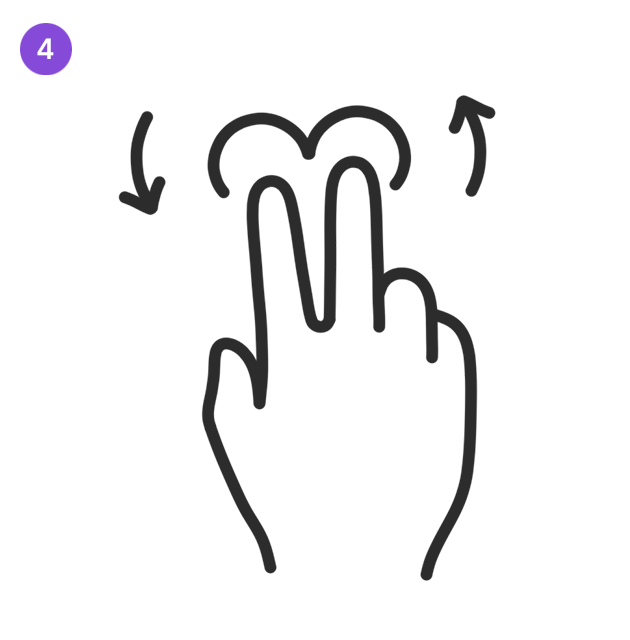 Two-finger rotation gesture illustration with arrows showing clockwise and counterclockwise rotation