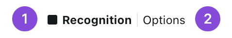 Precision panel Recognition row with numbered callouts on the checkbox and Options link