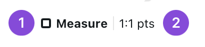 Precision panel Measure row at 1:1 pts with numbered callouts on the checkbox and unit label