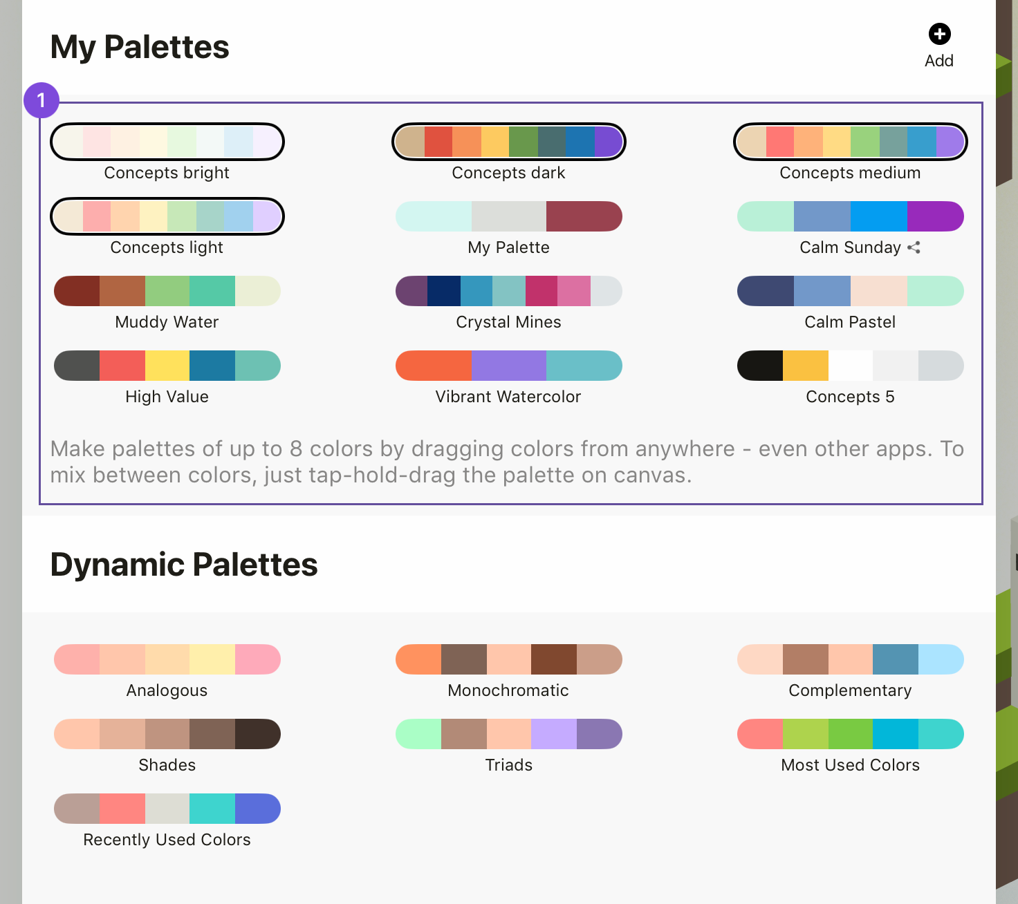Choosing palettes in Colors Menu