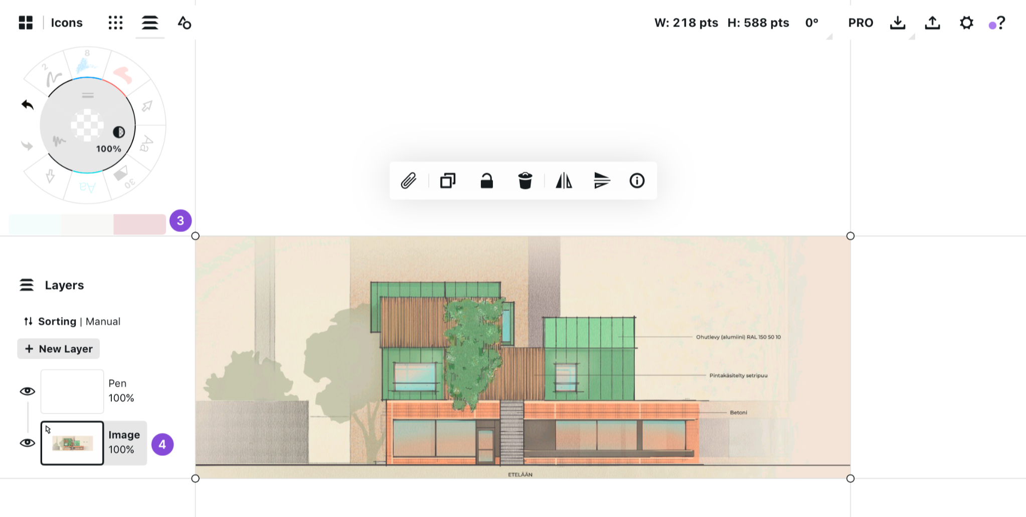 Imported image in selected state