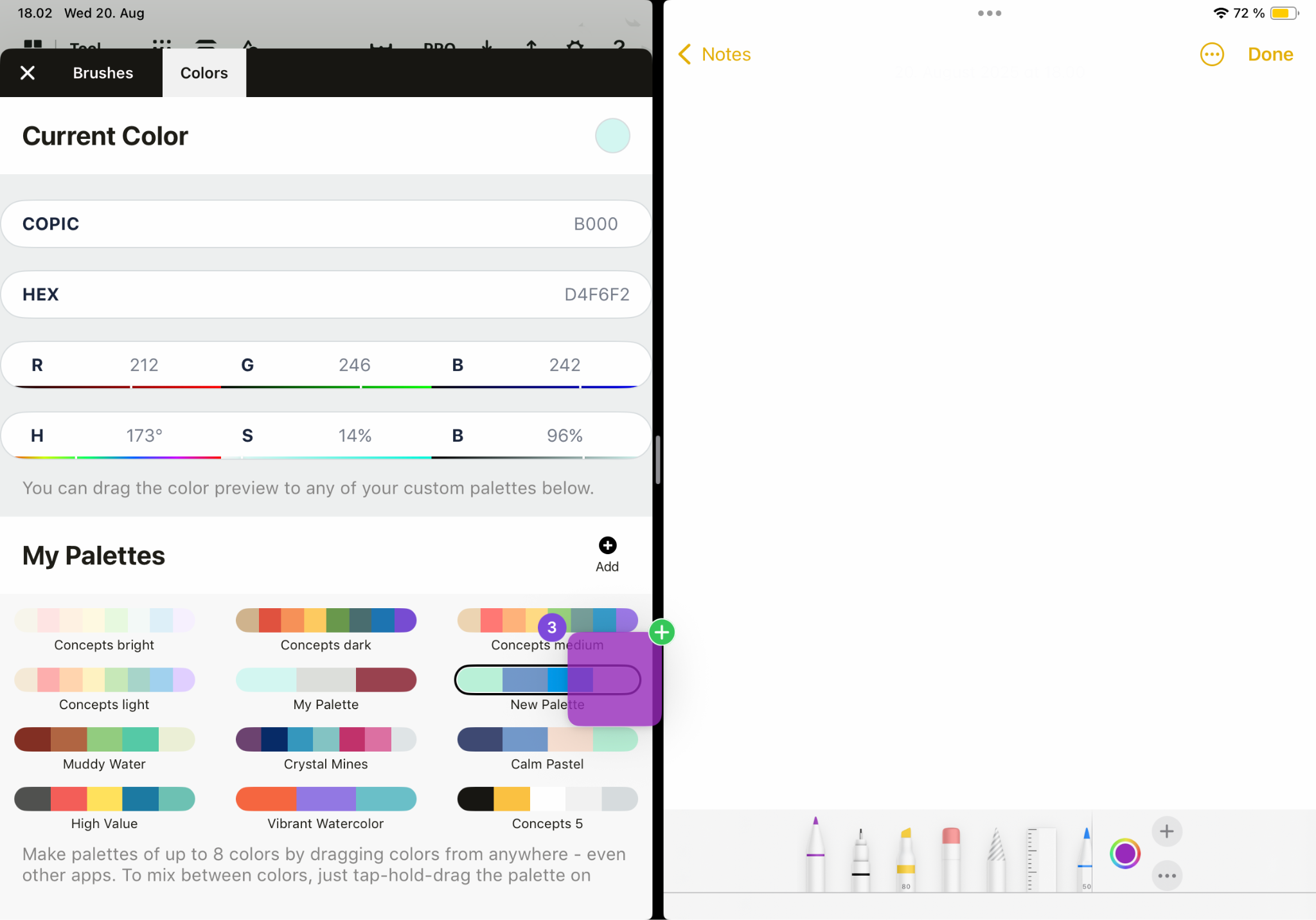Dropping color into Concepts color palette