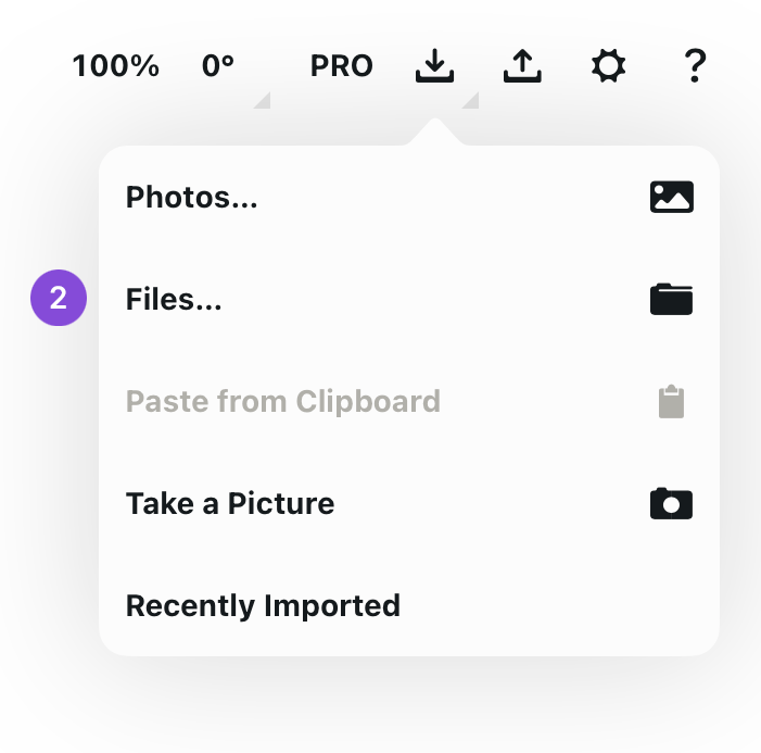 Import menu