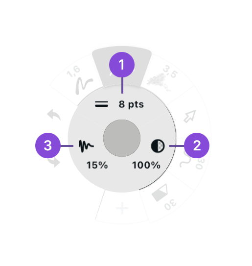 Brush properties - size, opacity, smoothing