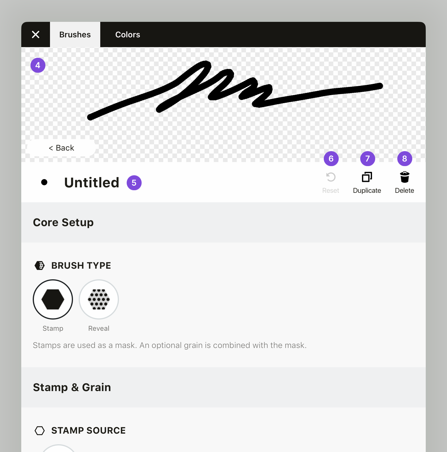 Brush editor interface