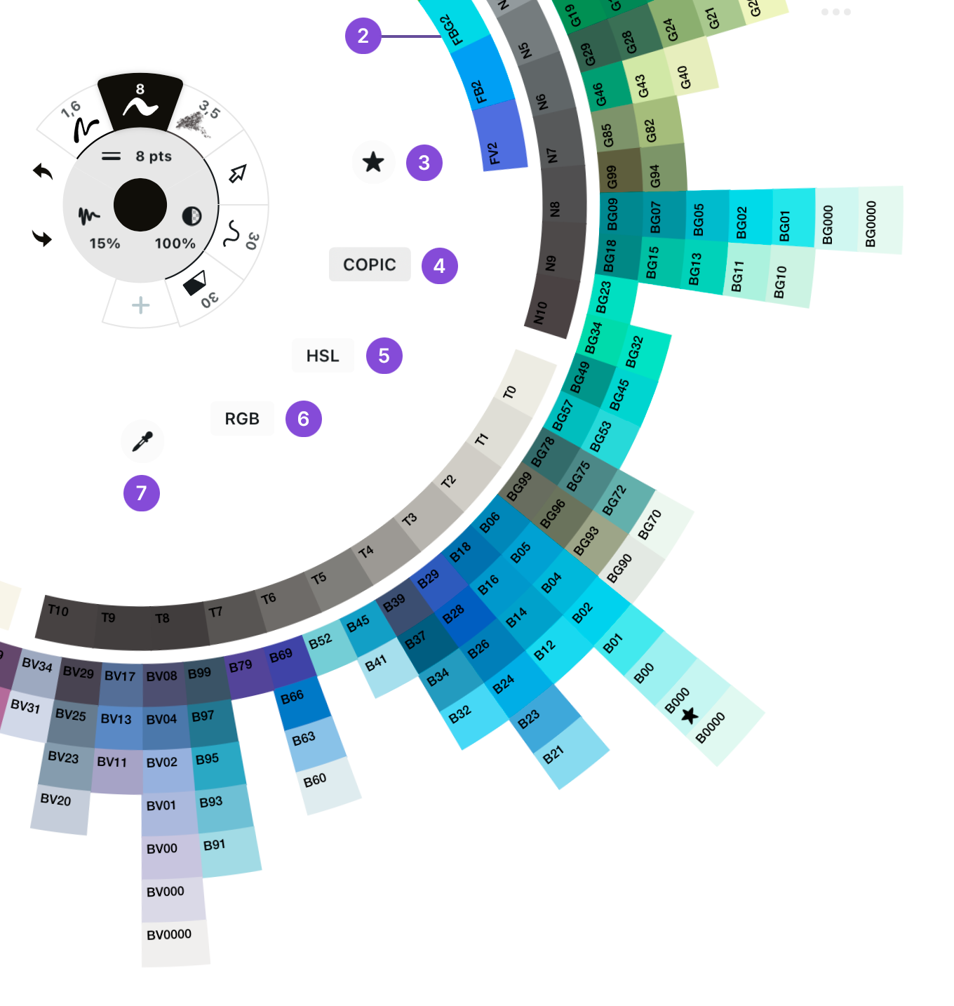 Color Wheel with options in inner ring