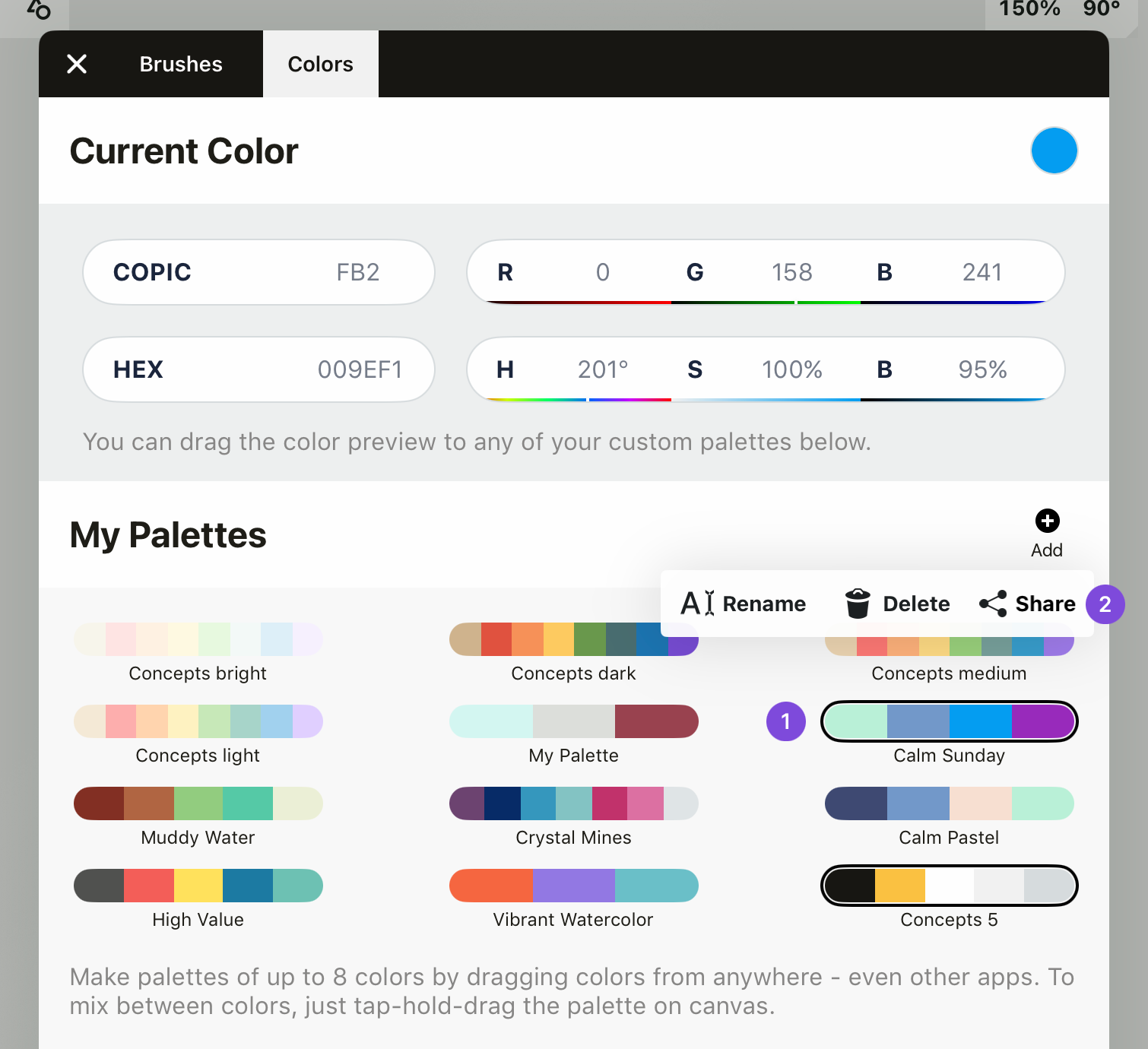Sharing a color palette