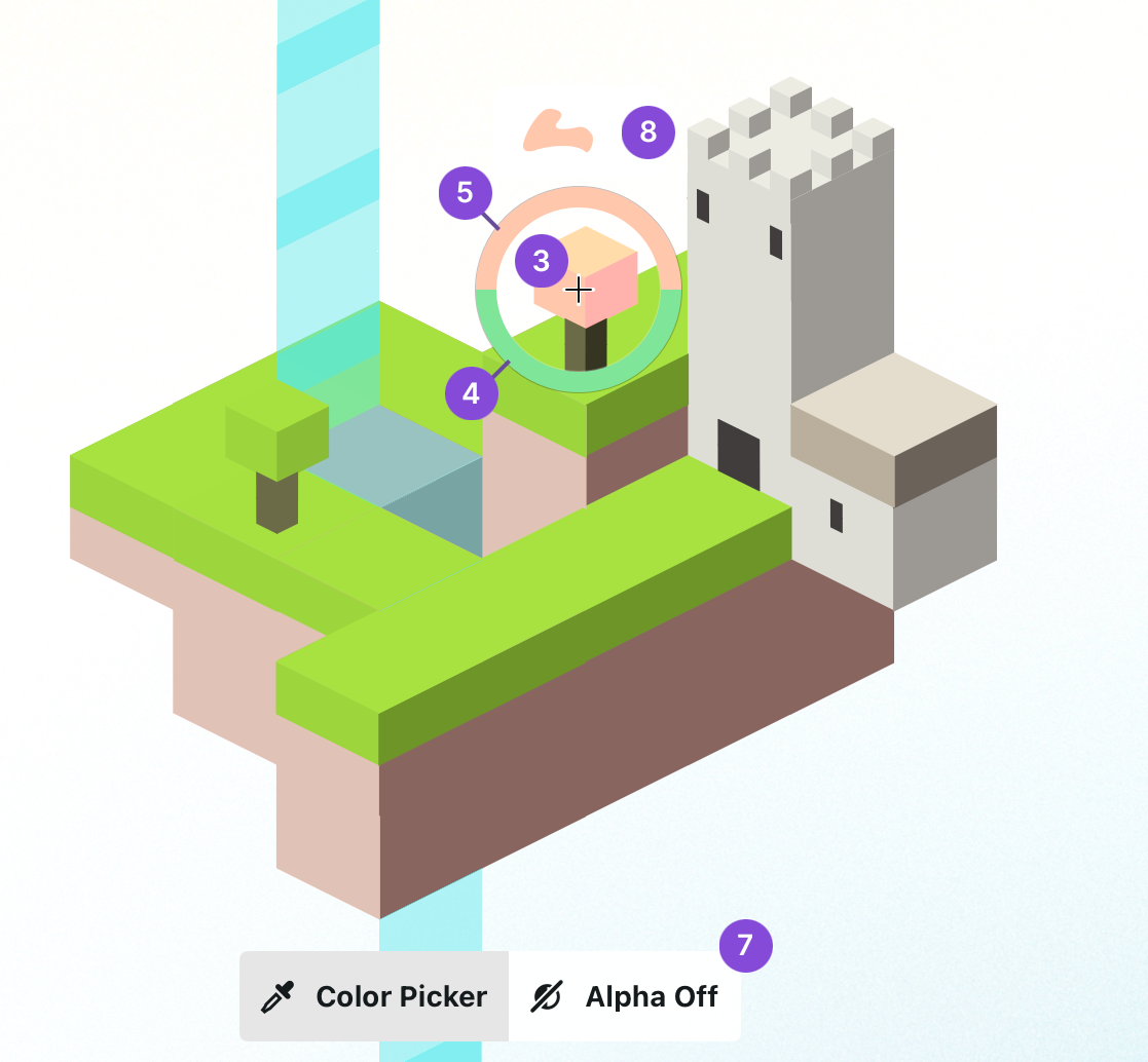 Color Picker being used on canvas with crosshairs