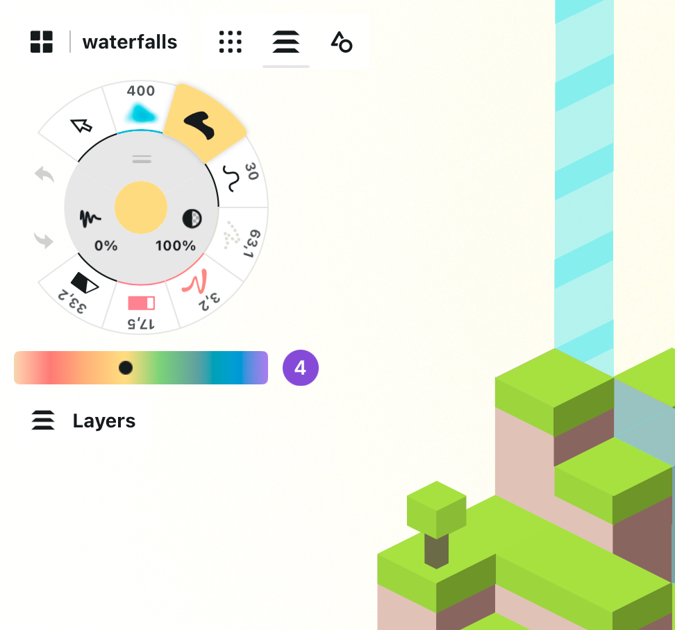 Color blending mode via Tap+Hold+Drag on palette