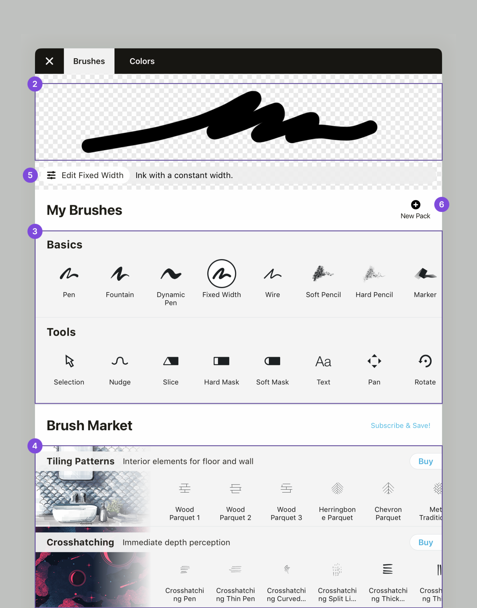 Full Brushes menu view
