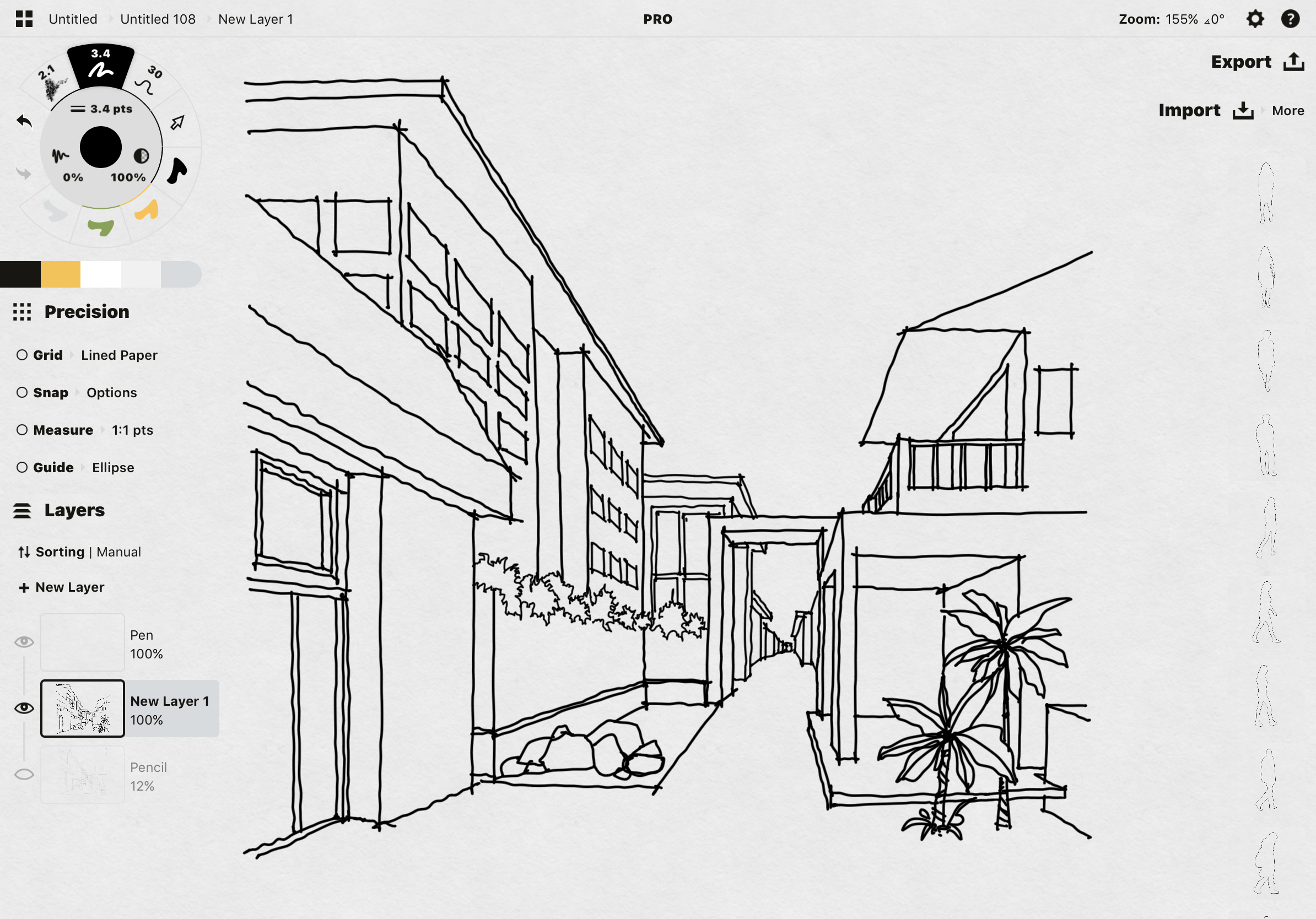 Ink pen architectural elements