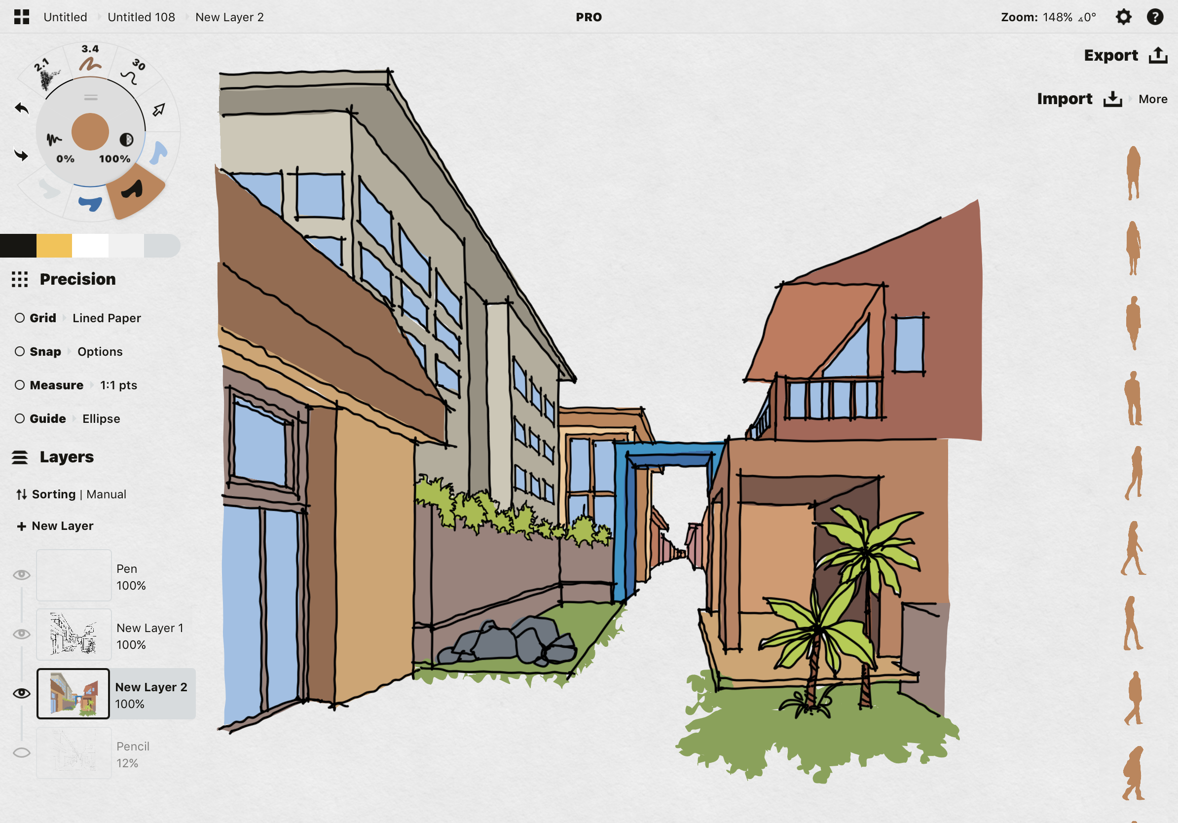 Blocking in colour with the Filled Stroke tool