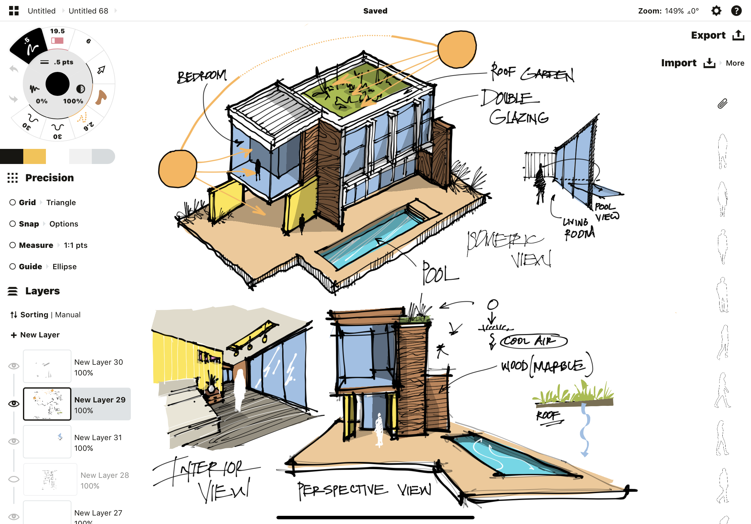 Conceptual architectural sketches