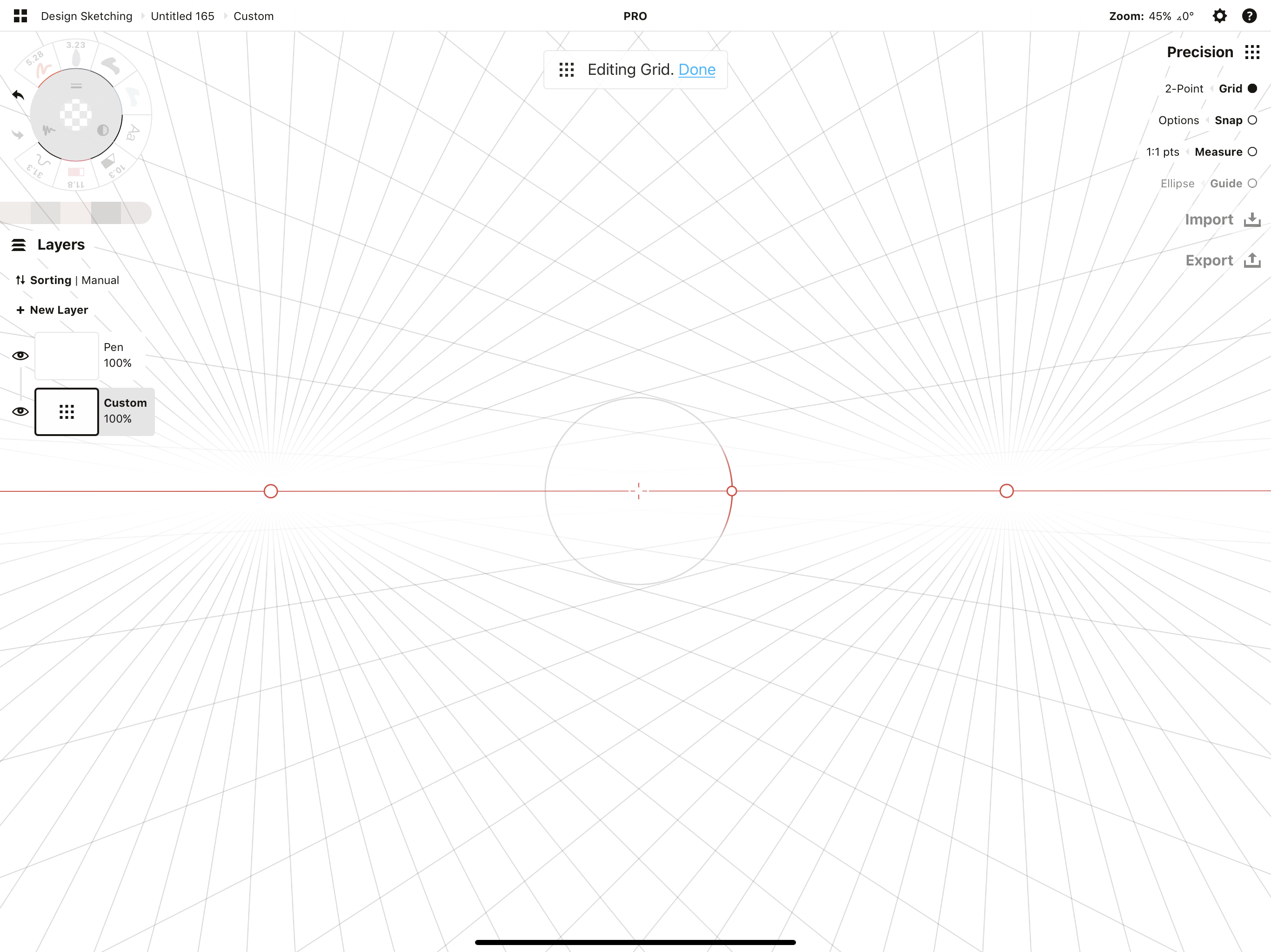 Setting up a 2-point perspective grid