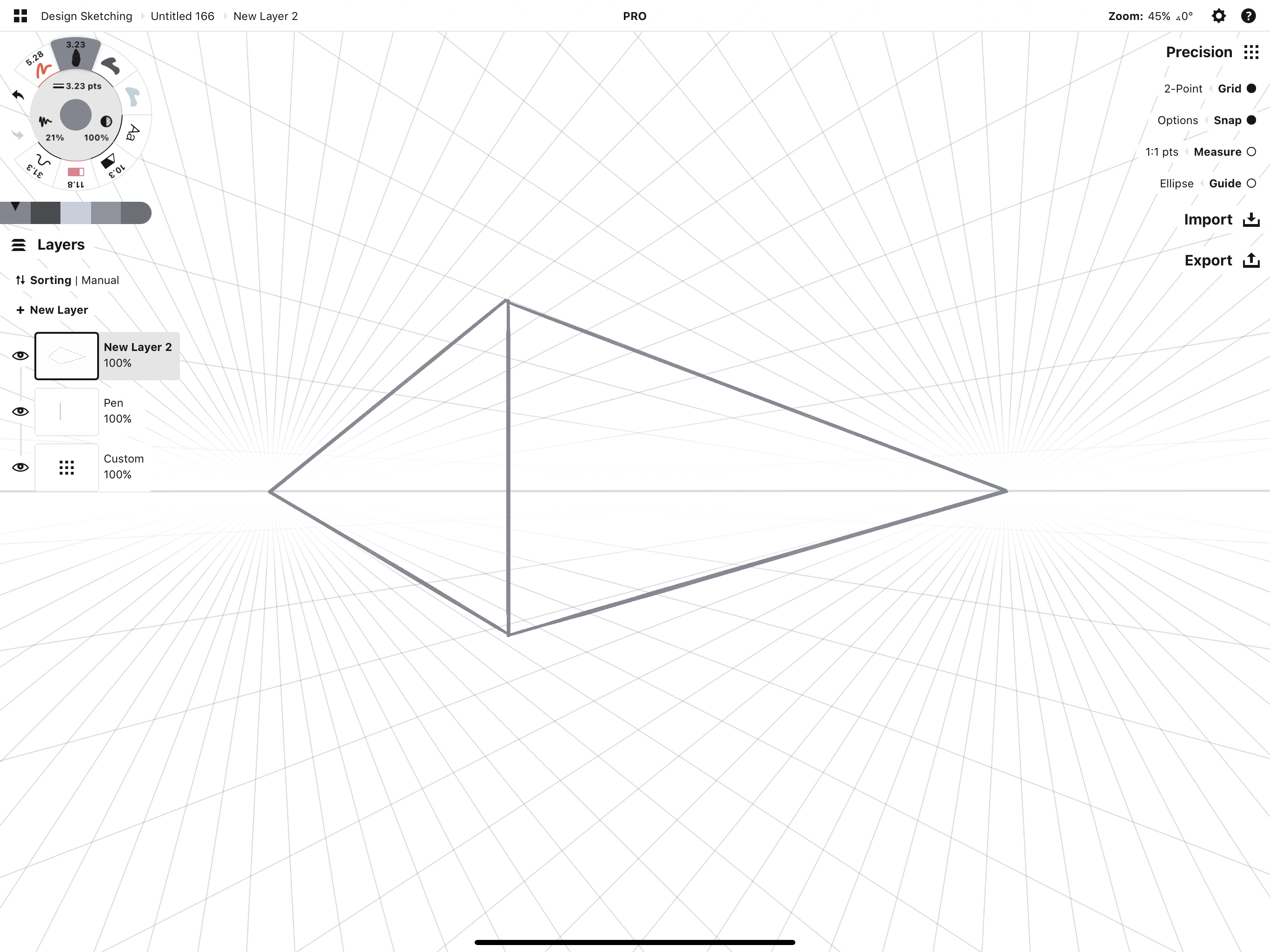 Orthogonal lines extending to the vanishing points