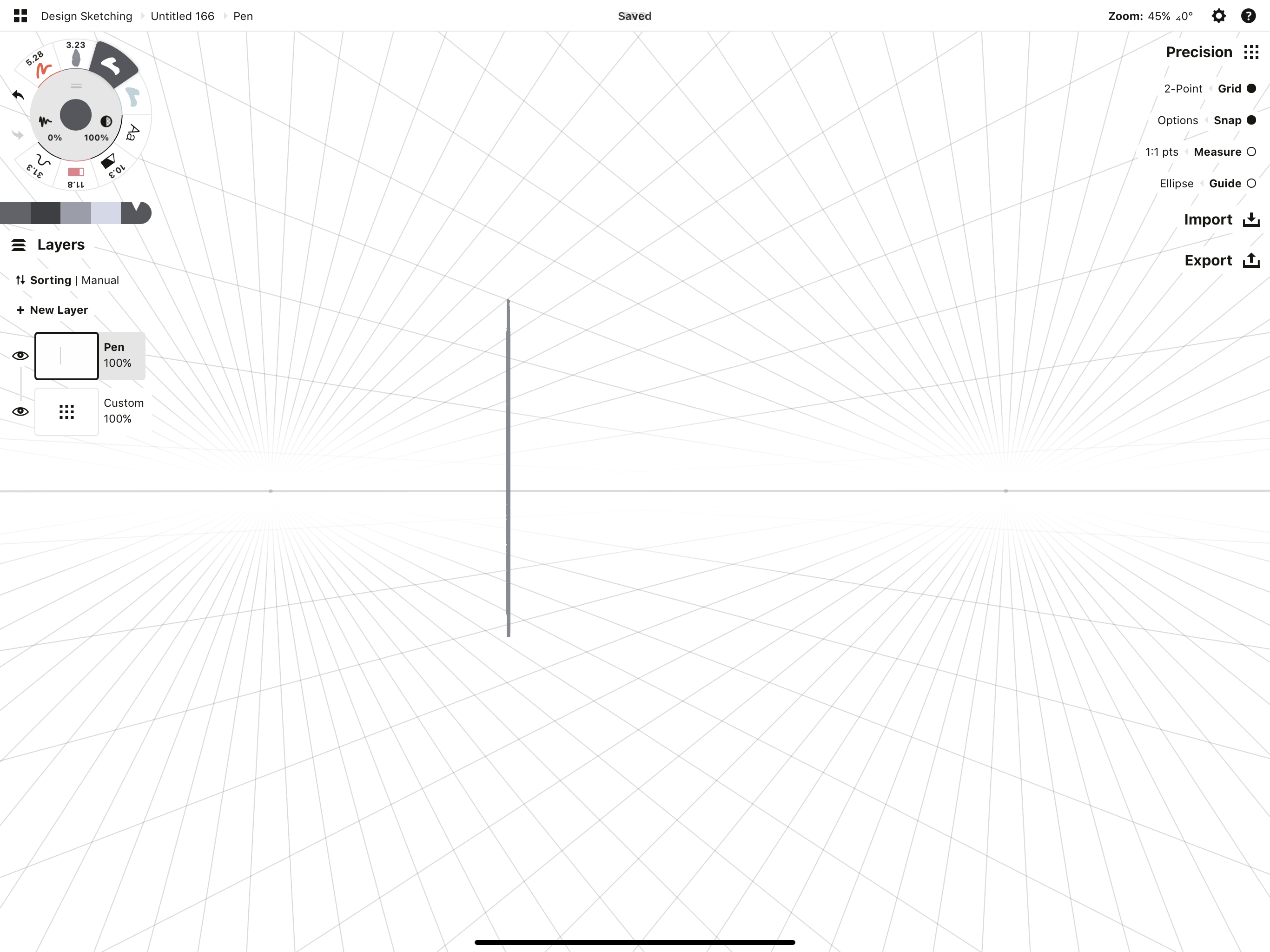 Drawing a vertical line between the vanishing points