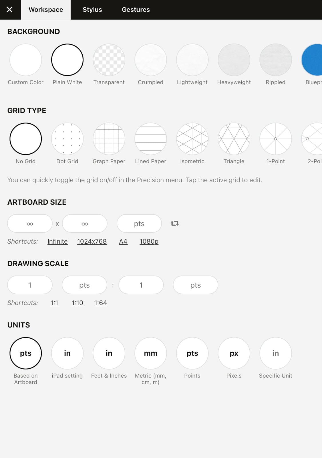 Settings - Concepts for iOS Manual - Concepts App • Infinite, Flexible  Sketching