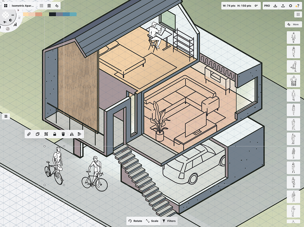 using premade vector objects to add people to an architectural drawing