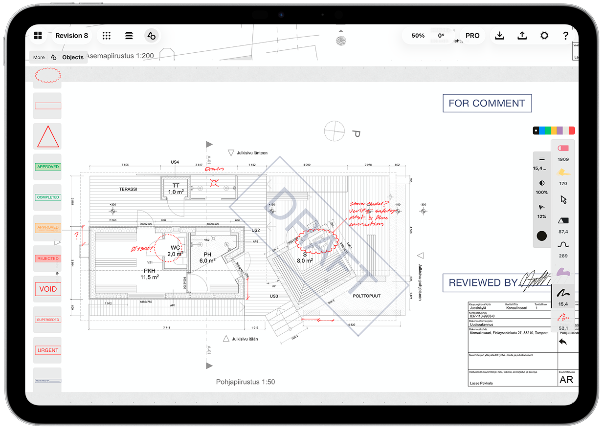 pdf markup image for architectural plan in Concepts app